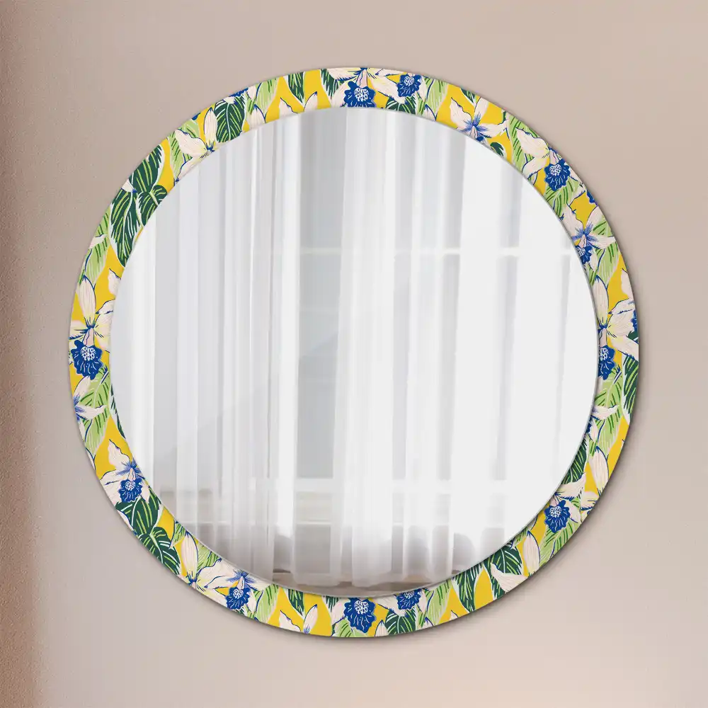 Round printed mirror Orchids