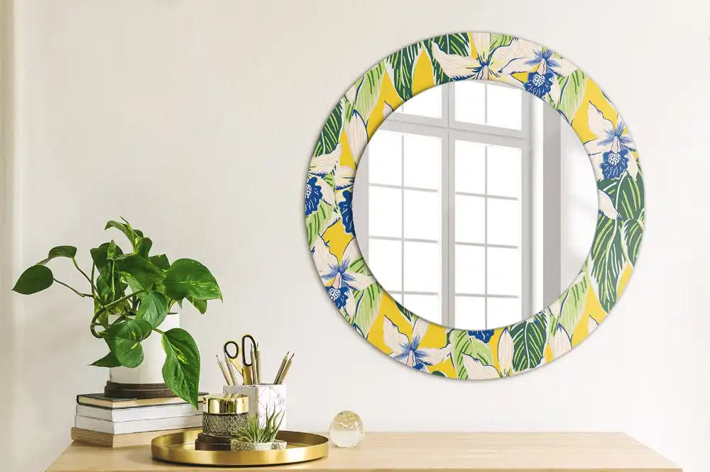 Round printed mirror Orchids