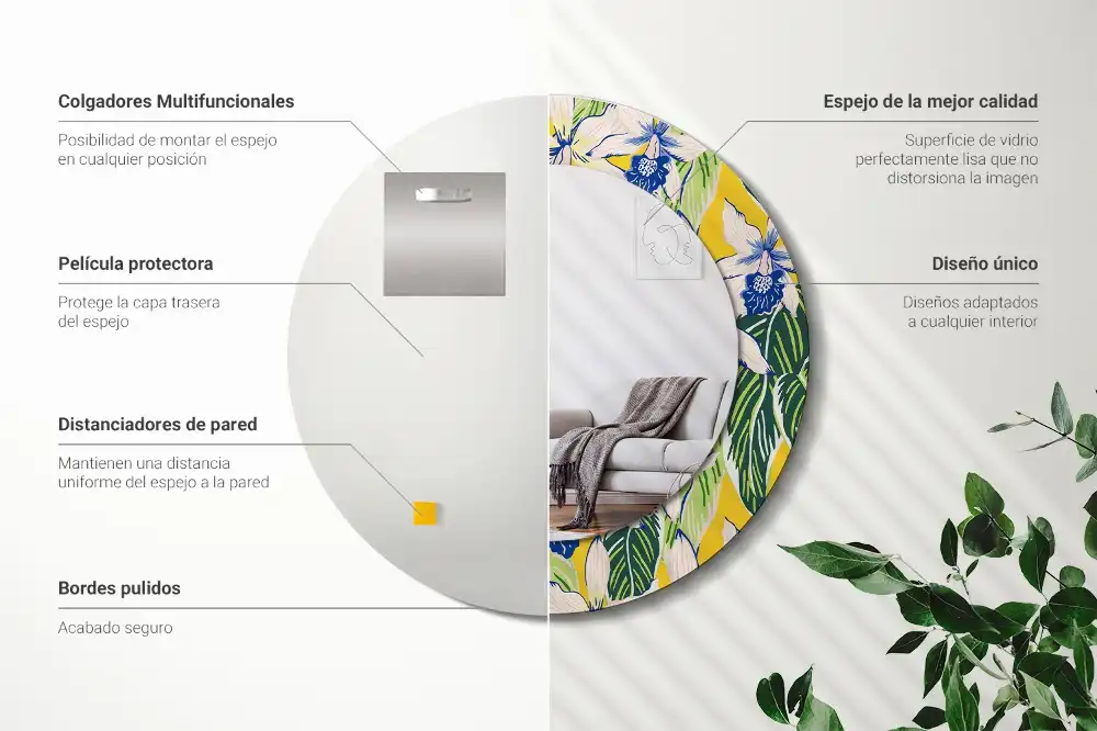 Round printed mirror Orchids