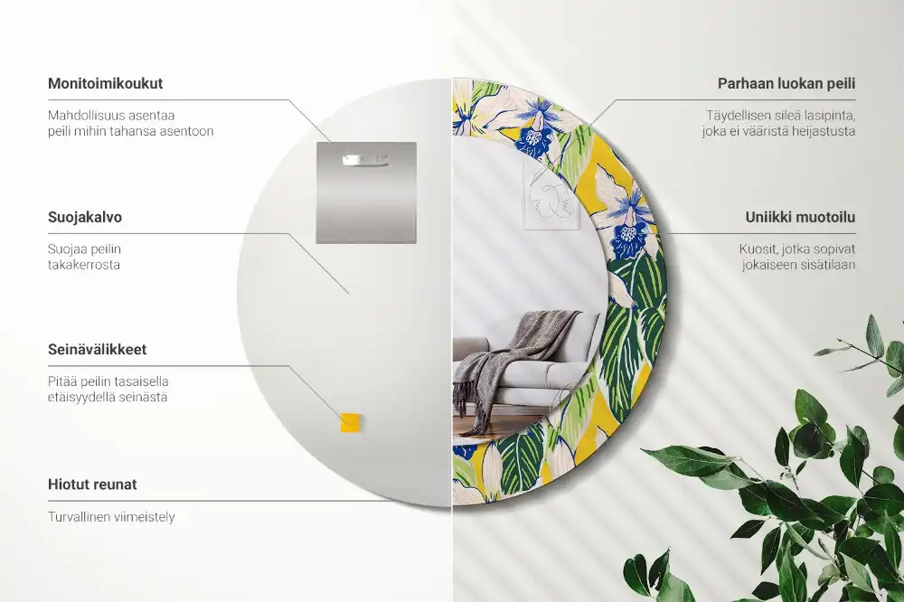 Round printed mirror Orchids