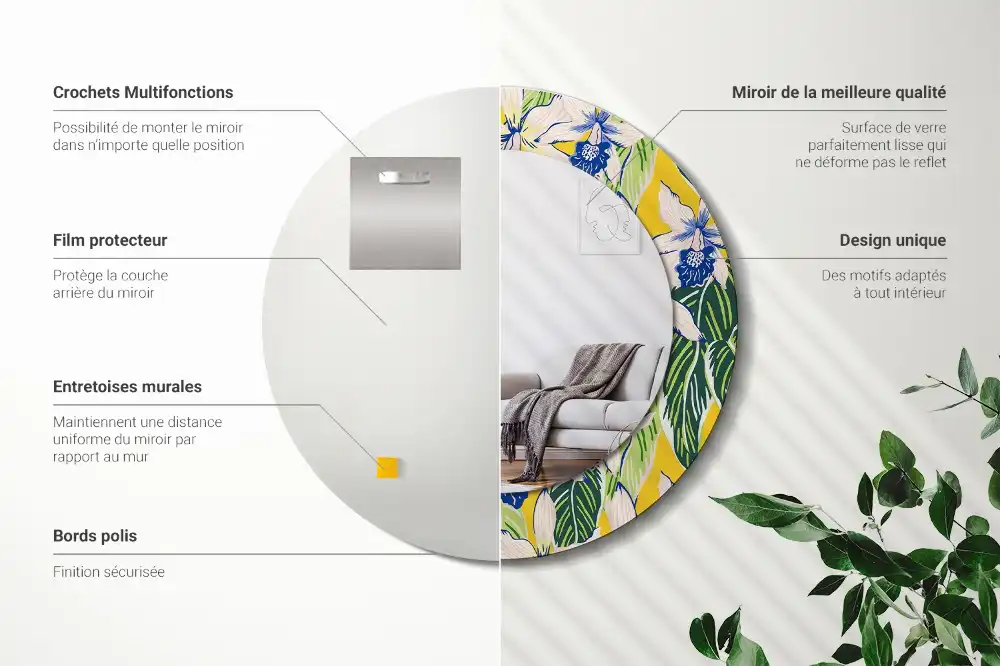 Round printed mirror Orchids