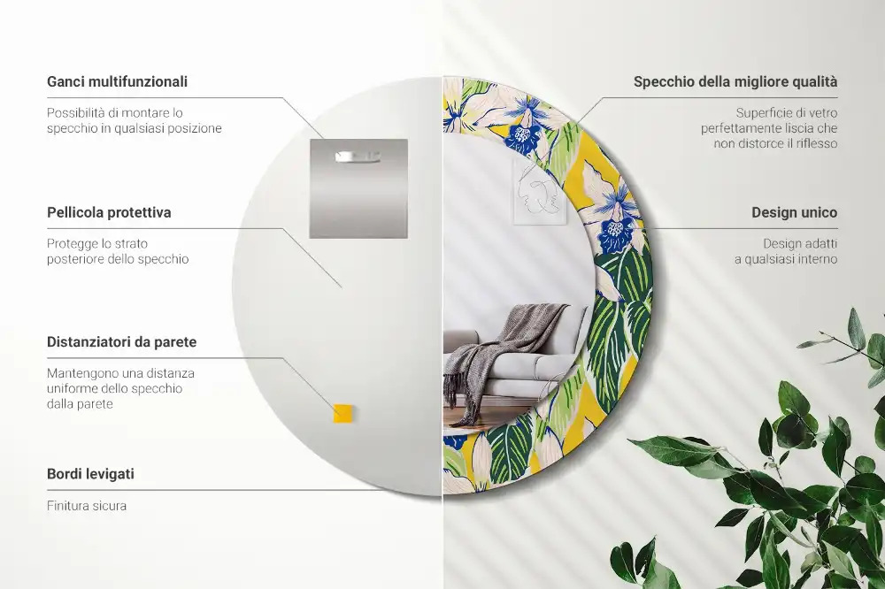 Round printed mirror Orchids