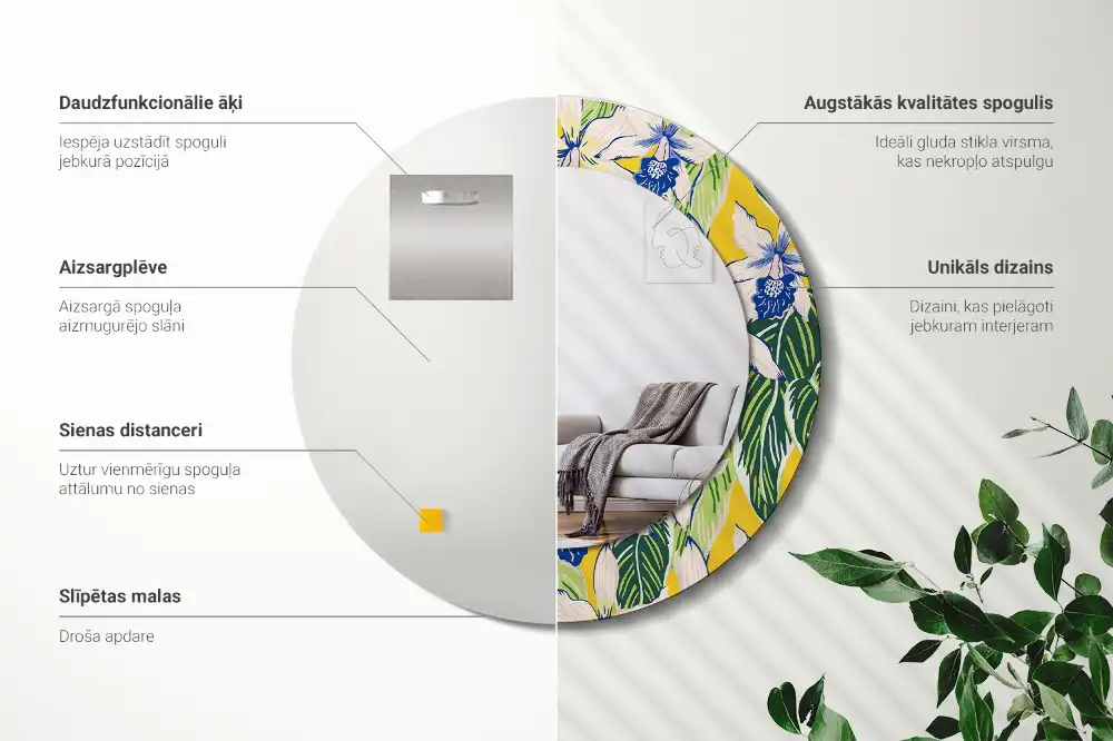 Round printed mirror Orchids
