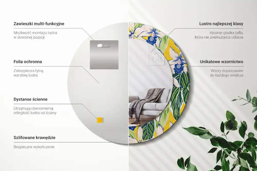 Round printed mirror Orchids