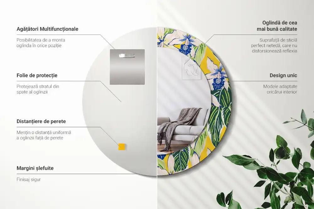 Round printed mirror Orchids