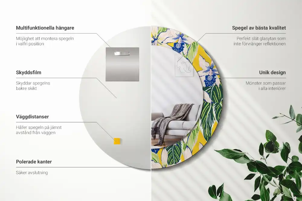 Round printed mirror Orchids
