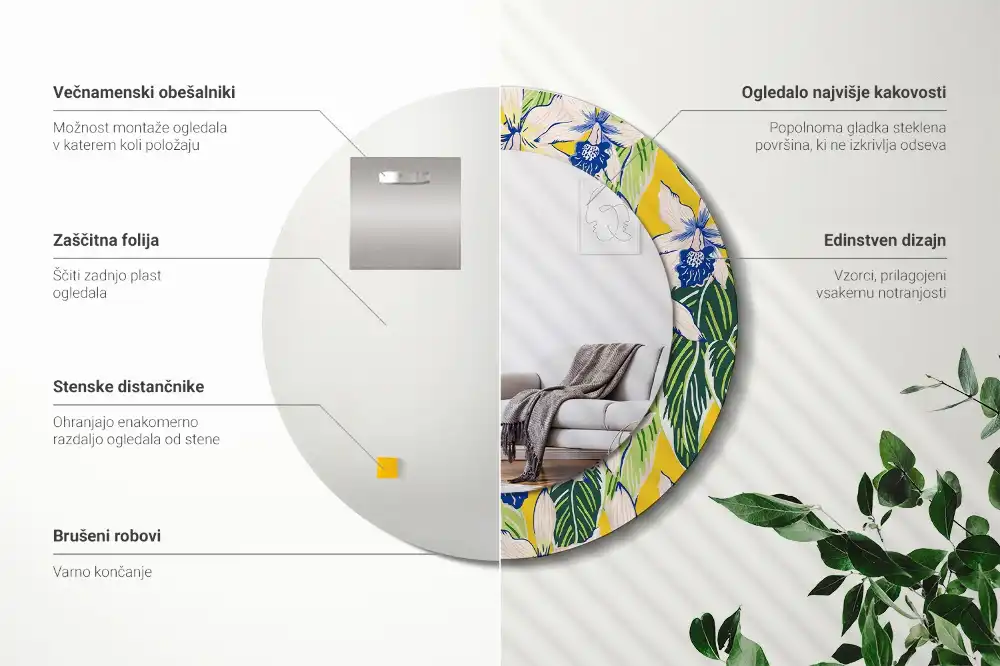 Round printed mirror Orchids