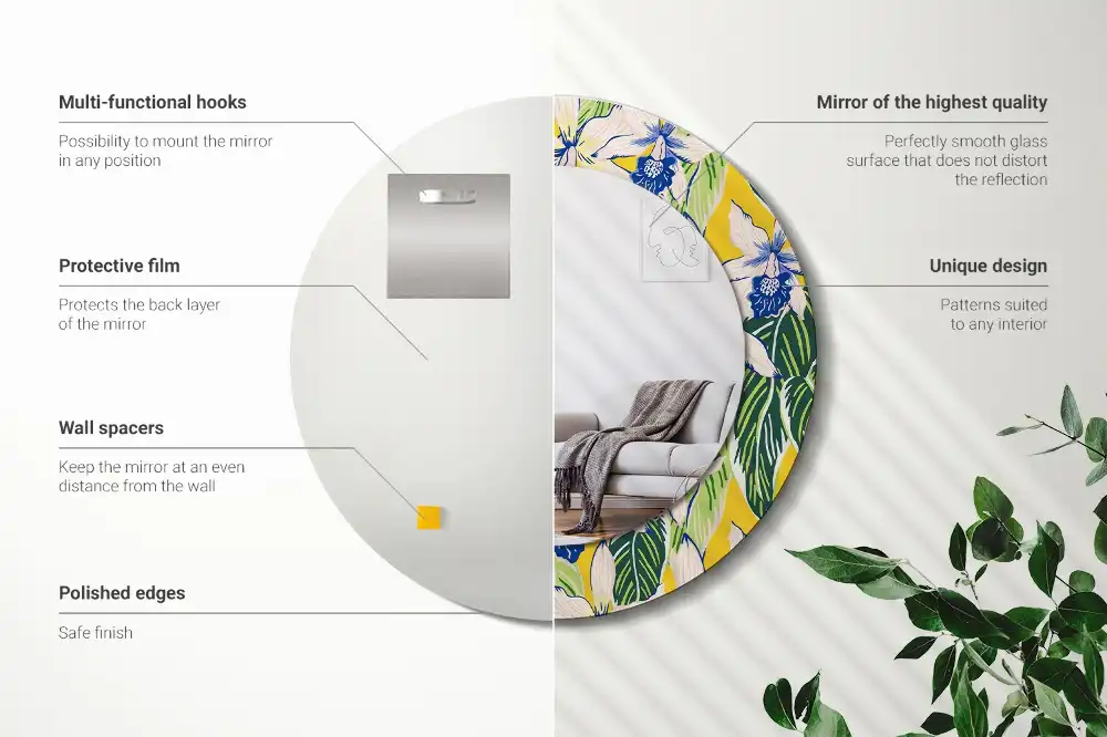 Round printed mirror Orchids