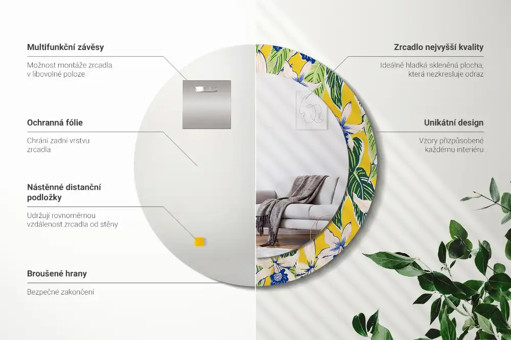 Round printed mirror Orchids