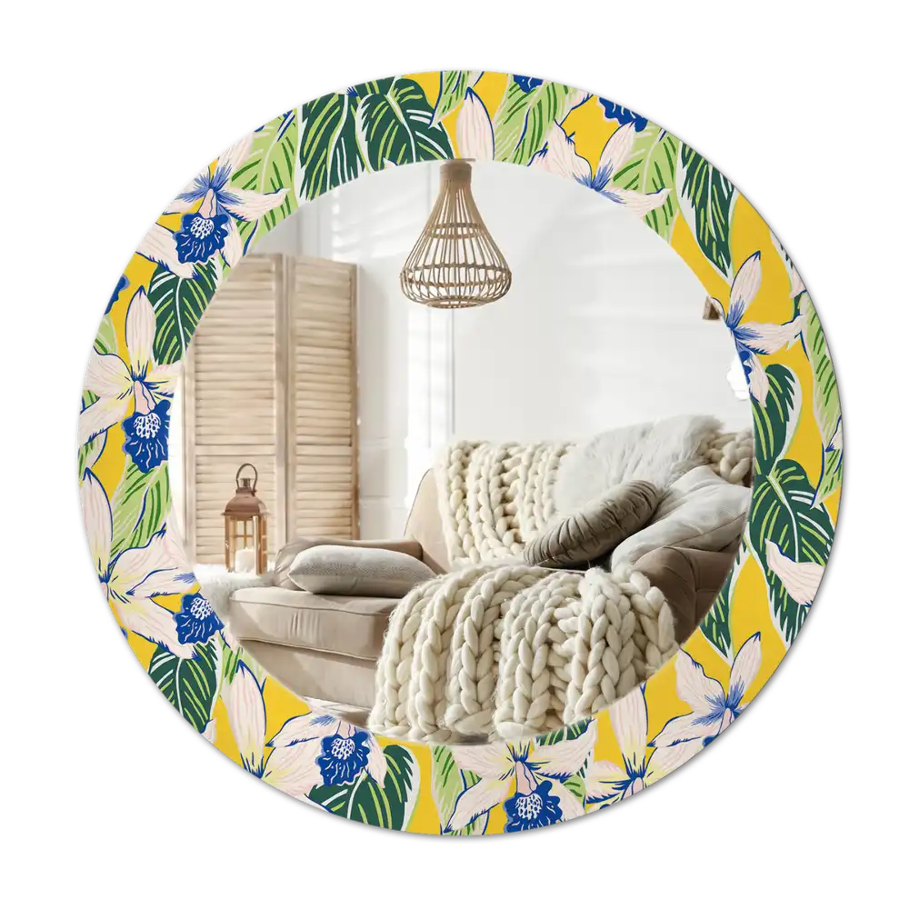 Round printed mirror Orchids