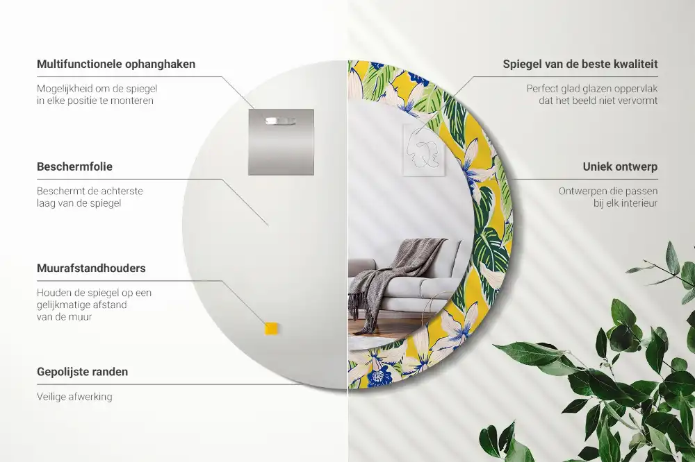 Round printed mirror Orchids