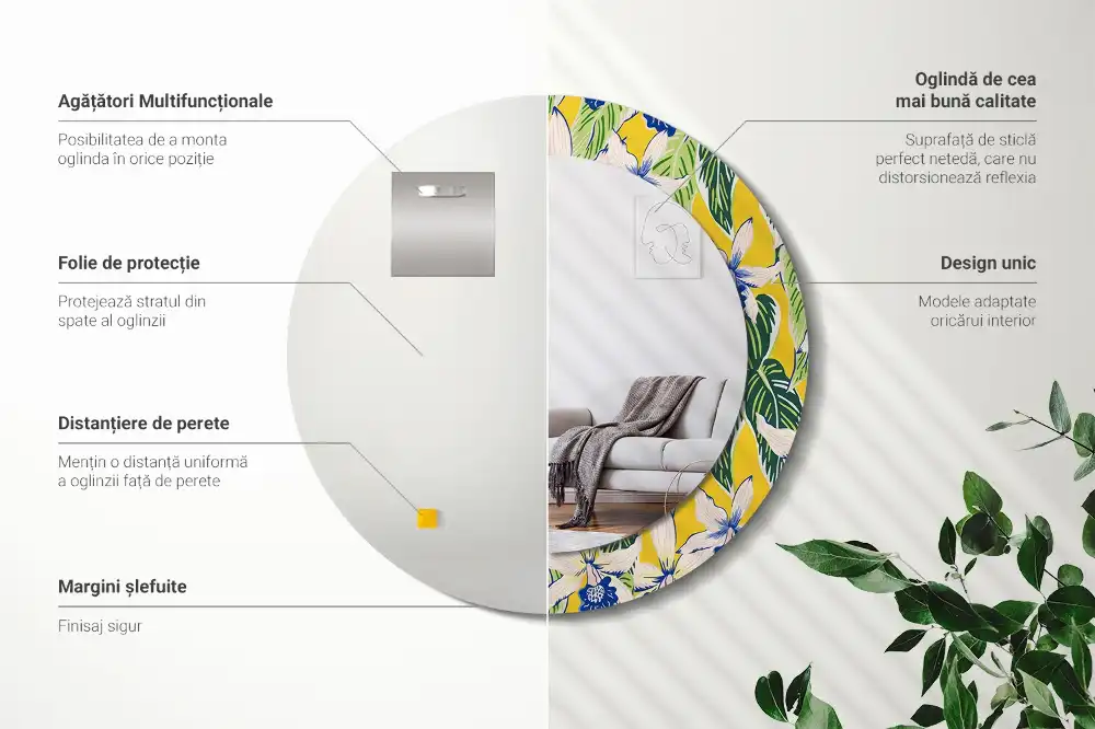 Round printed mirror Orchids