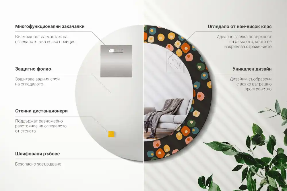 Round mirror frame with print Flower dots