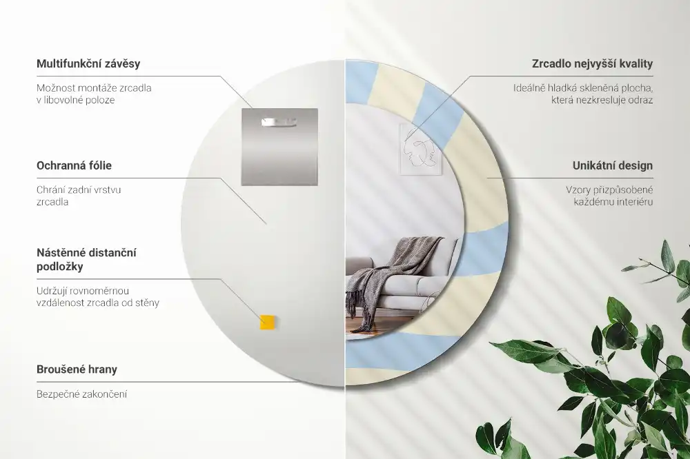 Round printed mirror Abstract shape