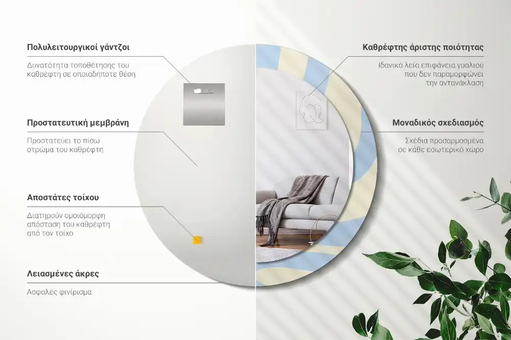 Round printed mirror Abstract shape