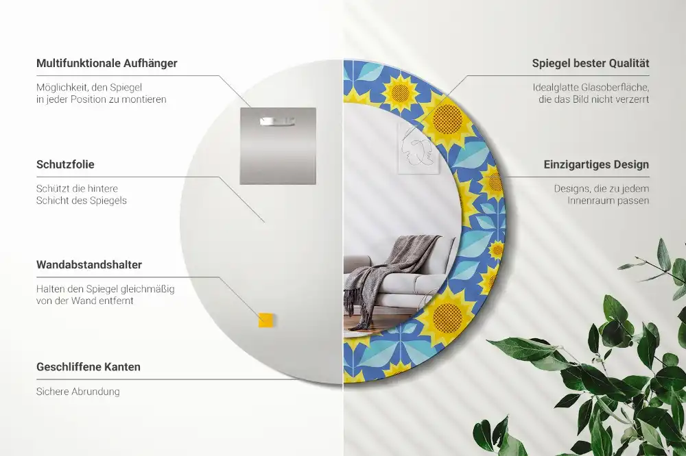 Round decorative mirror Geometric Sunflowers