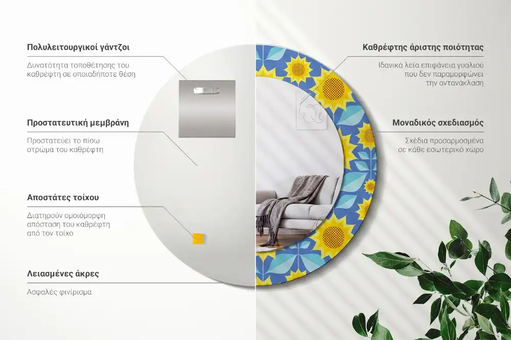 Round decorative mirror Geometric Sunflowers