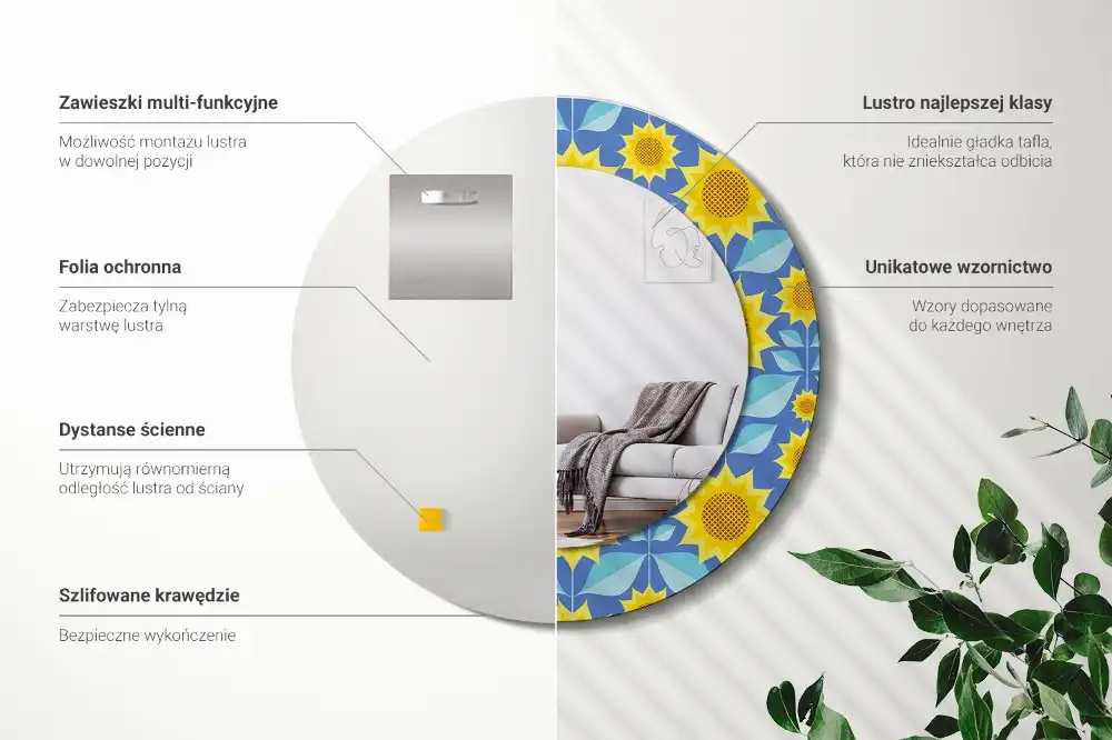 Round decorative mirror Geometric Sunflowers