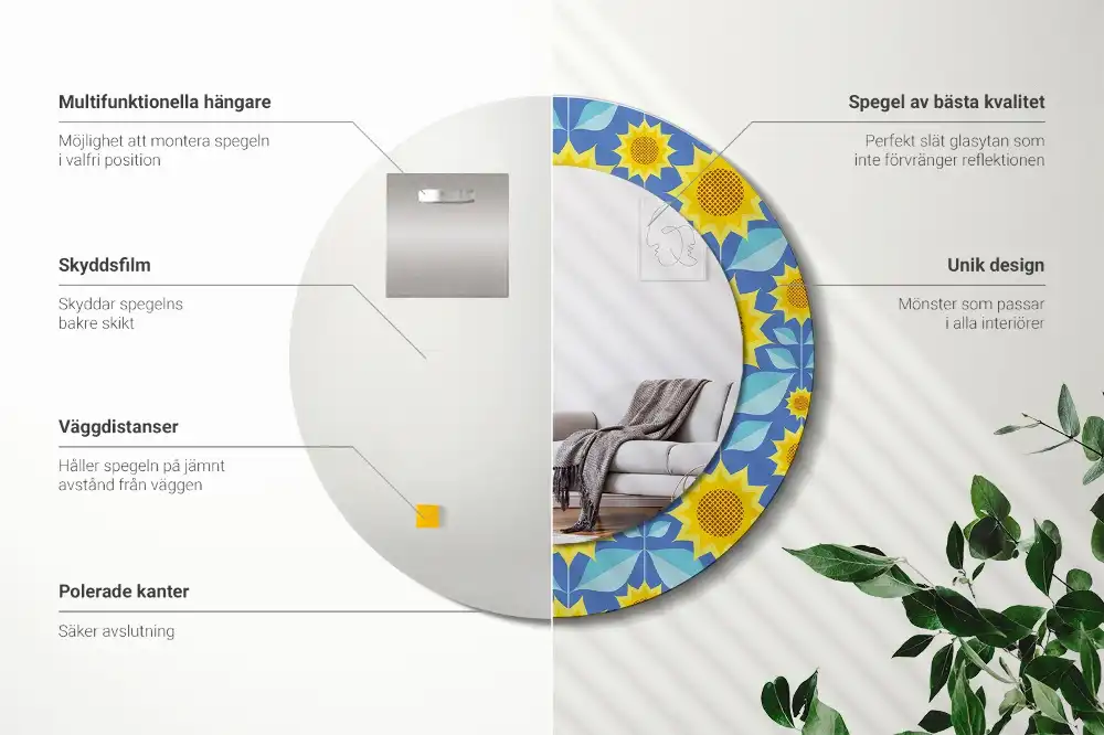 Round decorative mirror Geometric Sunflowers