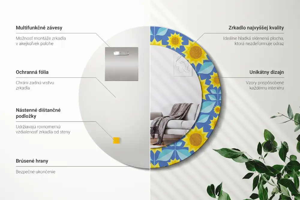 Round decorative mirror Geometric Sunflowers