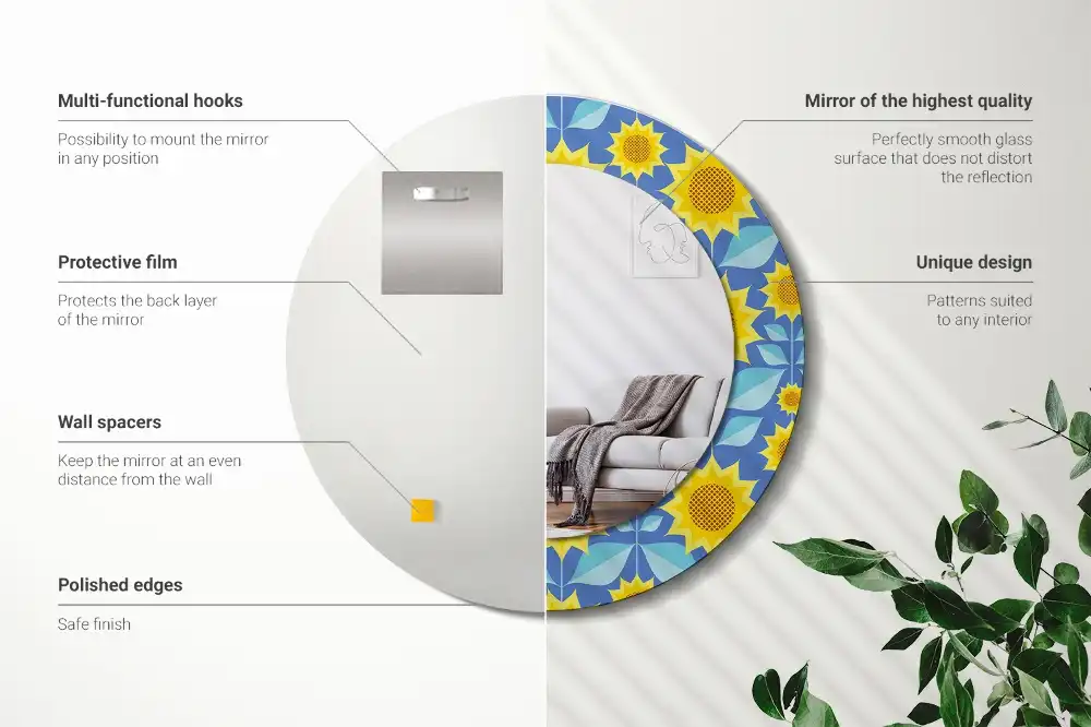 Round decorative mirror Geometric Sunflowers