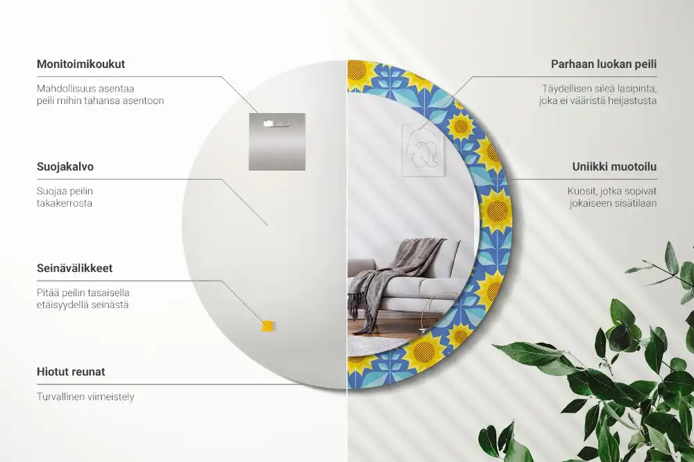 Round decorative mirror Geometric Sunflowers