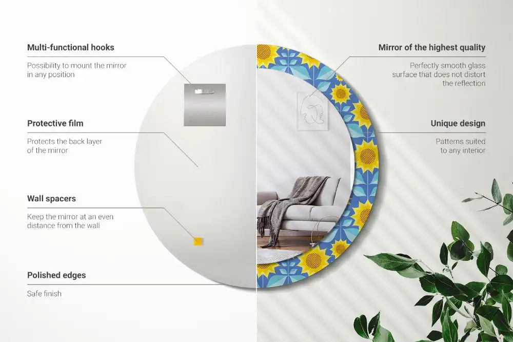Round decorative mirror Geometric Sunflowers