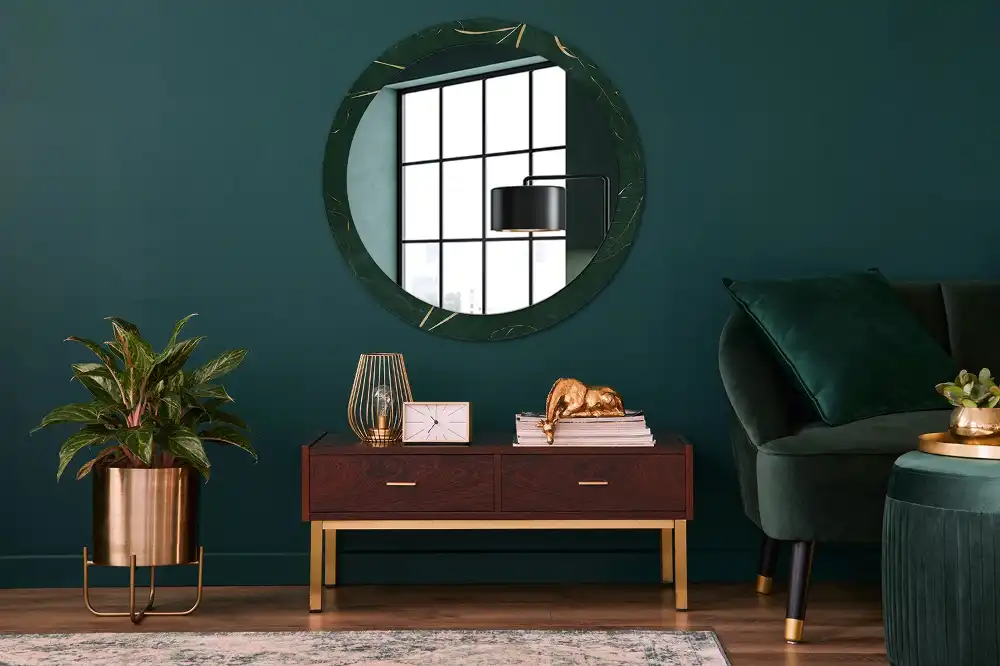 Round wall mirror decor Leaf outline