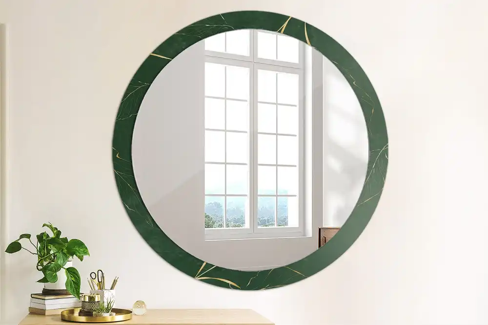 Round wall mirror decor Leaf outline