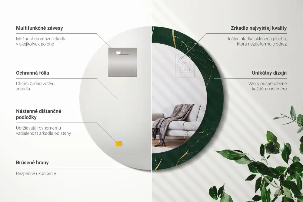 Round wall mirror decor Leaf outline