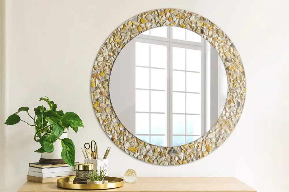 Round mirror frame with print Terrazzo pattern
