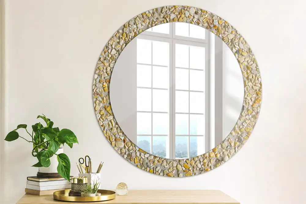 Round mirror frame with print Terrazzo pattern