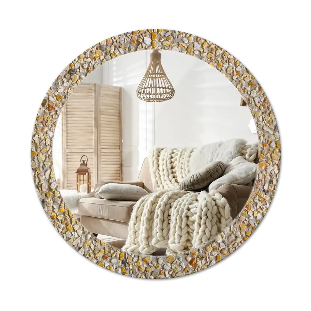 Round mirror frame with print Terrazzo pattern