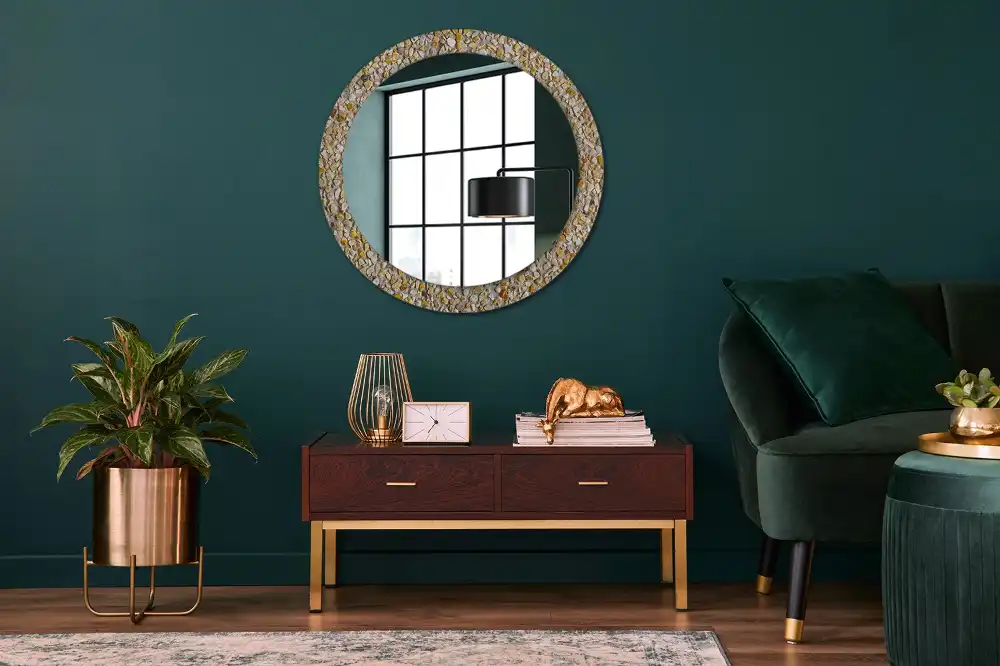 Round mirror frame with print Terrazzo pattern