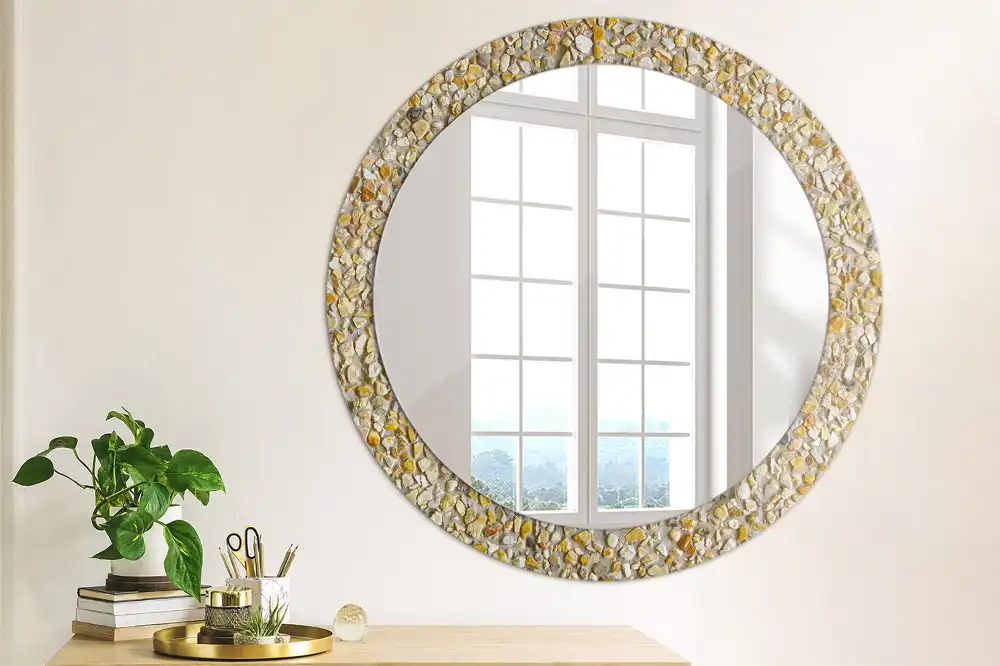 Round mirror frame with print Terrazzo pattern