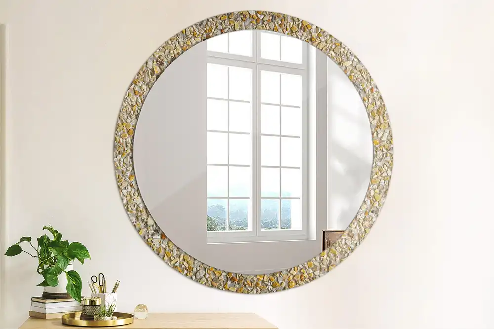 Round mirror frame with print Terrazzo pattern