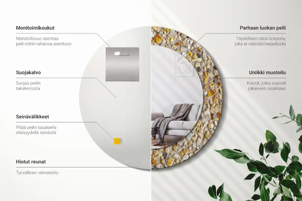 Round mirror frame with print Terrazzo pattern