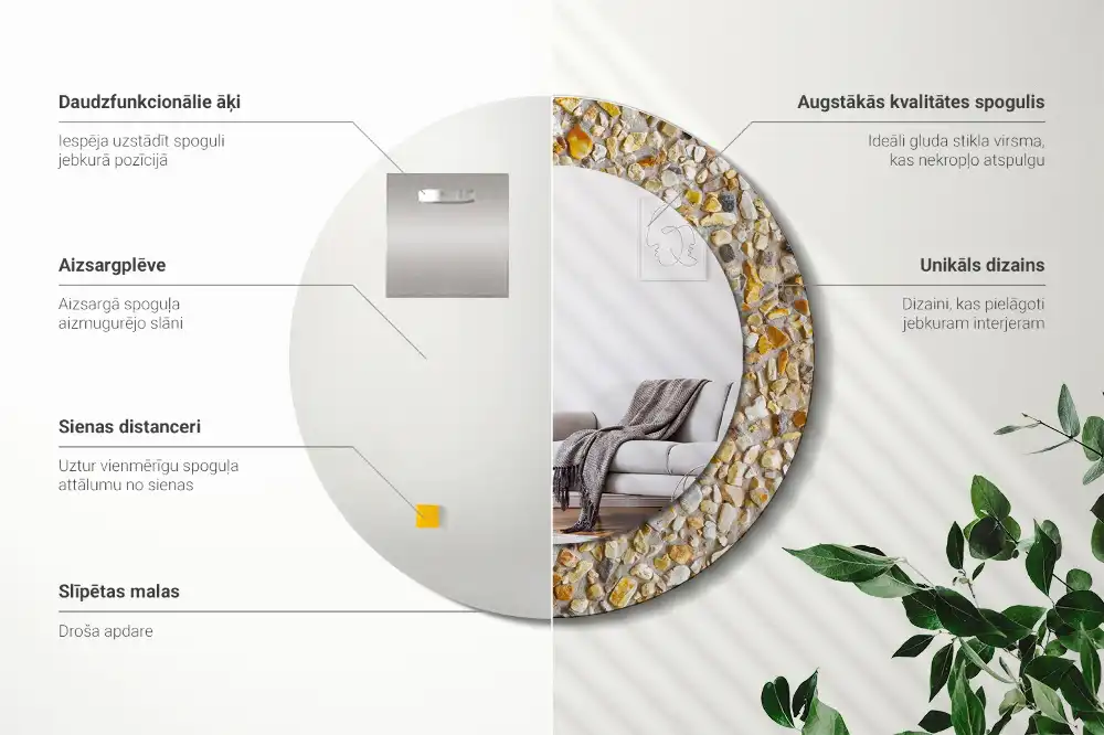 Round mirror frame with print Terrazzo pattern