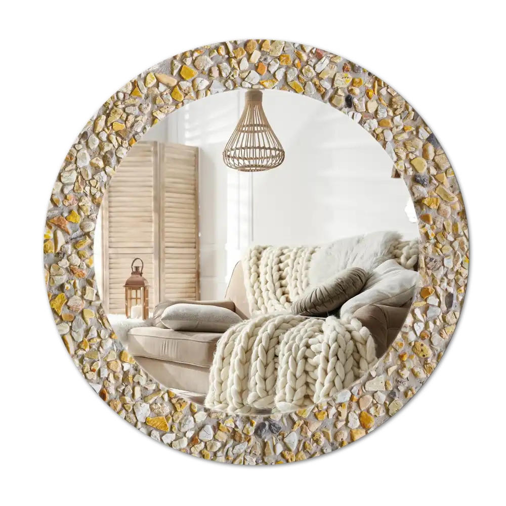 Round mirror frame with print Terrazzo pattern