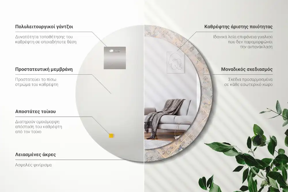 Round printed mirror Abraded tiles