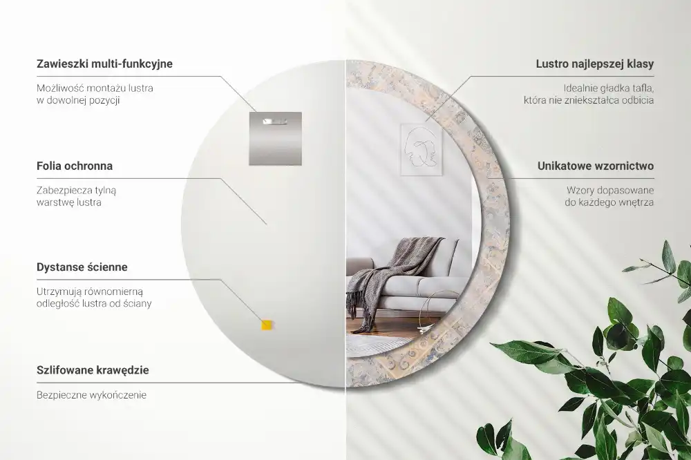 Round printed mirror Abraded tiles