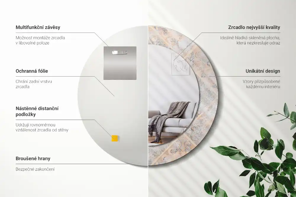 Round printed mirror Abraded tiles