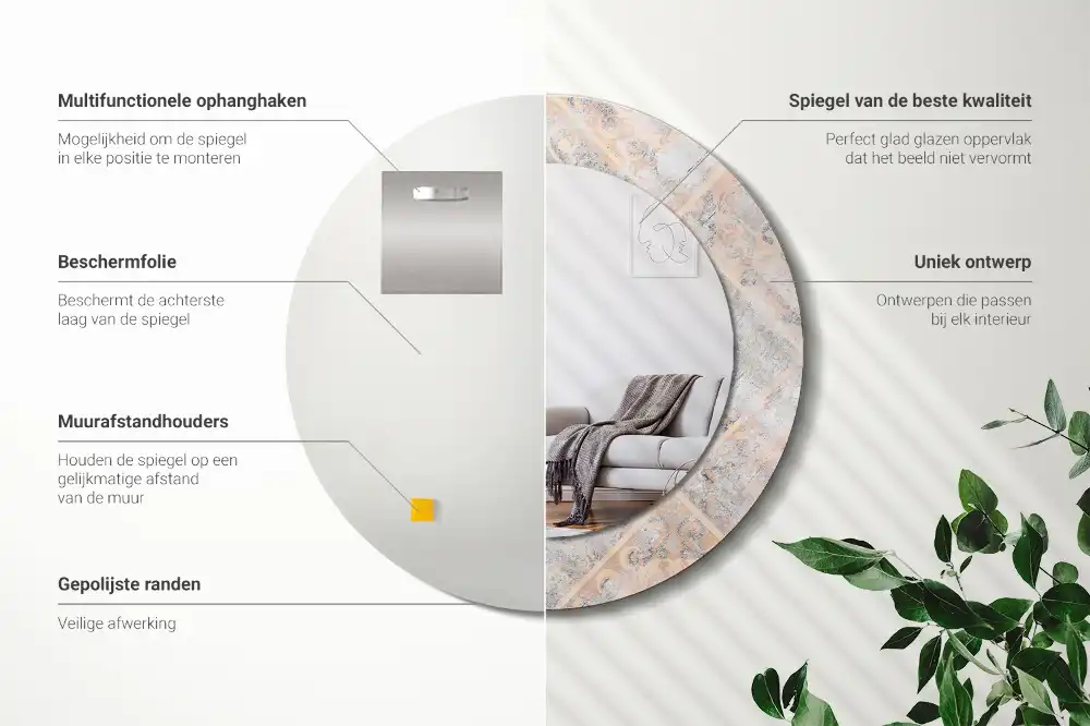 Round printed mirror Abraded tiles