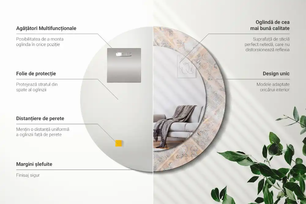 Round printed mirror Abraded tiles