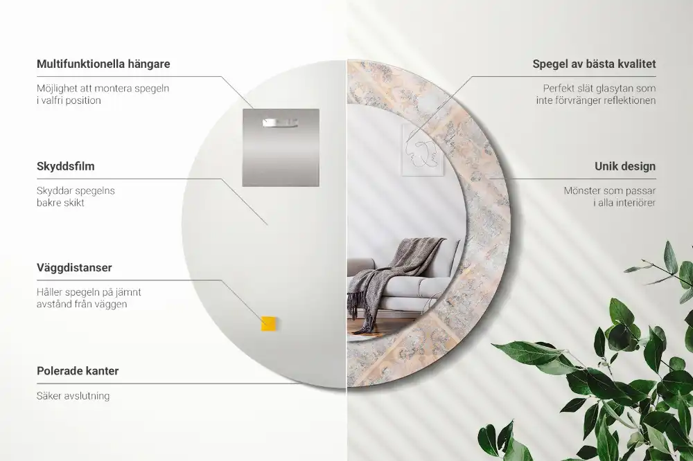 Round printed mirror Abraded tiles