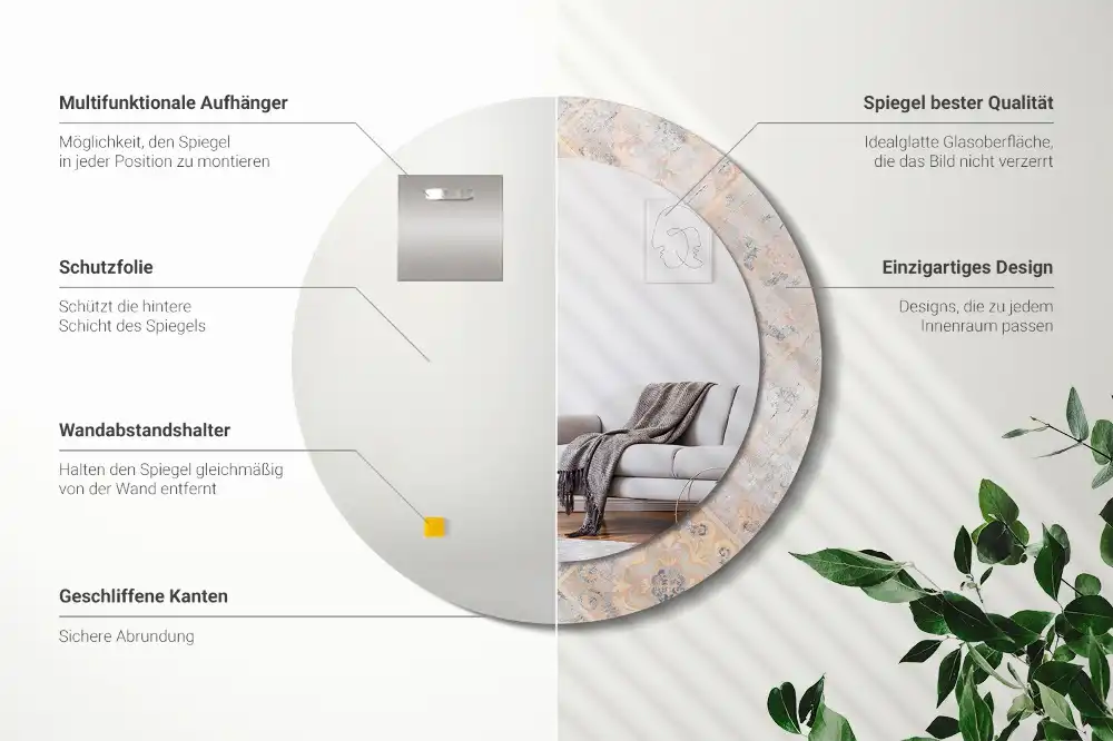 Round printed mirror Abraded tiles