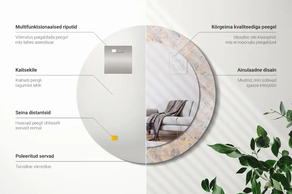 Round printed mirror Abraded tiles