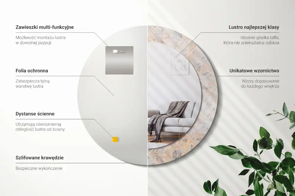 Round printed mirror Abraded tiles