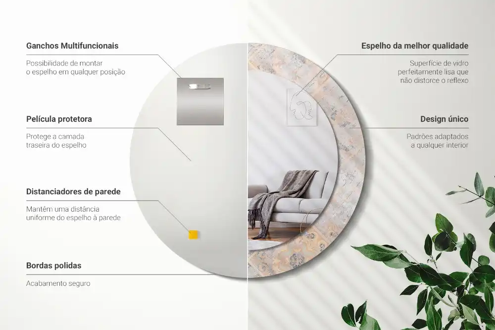 Round printed mirror Abraded tiles