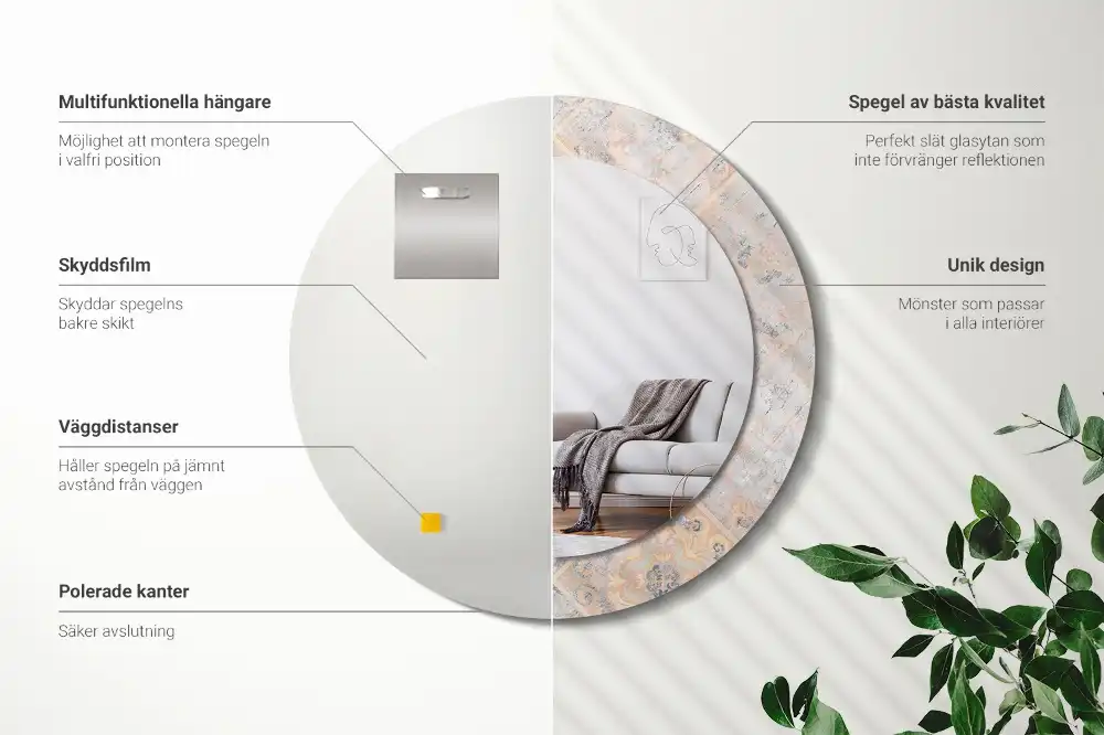 Round printed mirror Abraded tiles